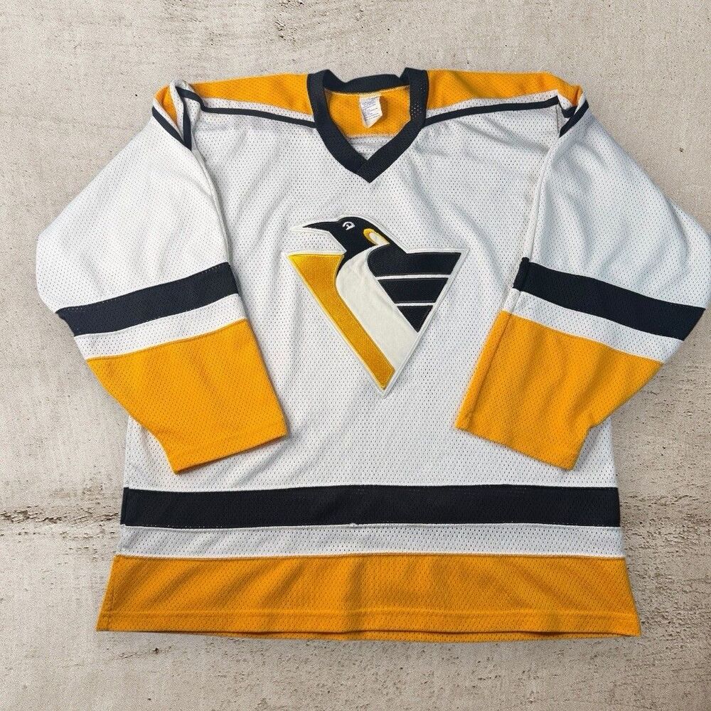Vtg Pittsburgh Penguins CCM Maska NHL Hockey Jersey Mens XL White Retro Logo 90s